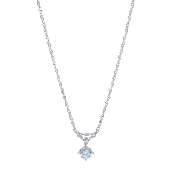 White Gold Diamond Pendant Necklace 15" - 14k Round Brilliant .16ctw